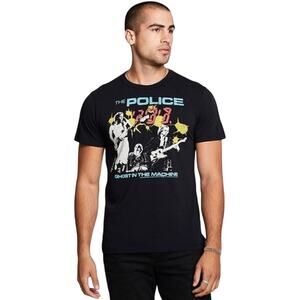 CHA SOR Men's Multi-Color Black Graphic Tee Shirt, "The Police" Band Tee, Size M